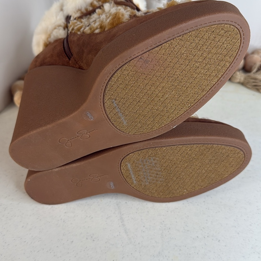 Brown and Cream Women's Wedge Boots - Picture 6 of 10